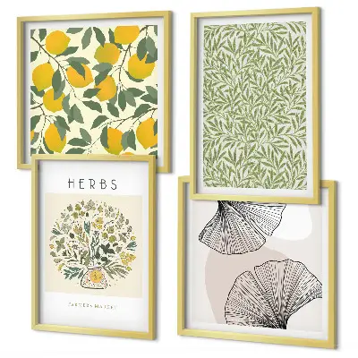 Galería de pared diseño con hierbas y hojas de limón