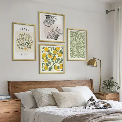 Galería de pared diseño con hierbas y hojas de limón
