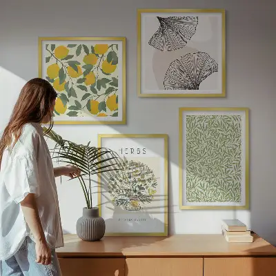 Galería de pared diseño con hierbas y hojas de limón