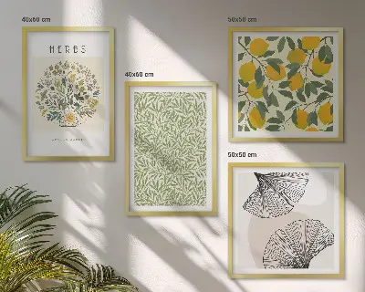 Galería de pared diseño con hierbas y hojas de limón