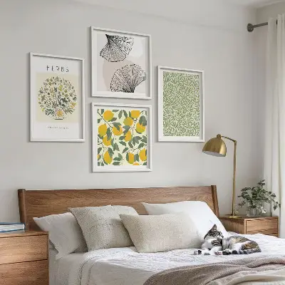 Galería de pared diseño con hierbas y hojas de limón