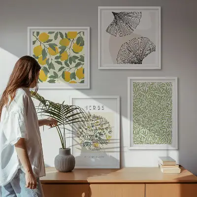 Galería de pared diseño con hierbas y hojas de limón