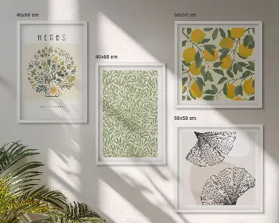Galería de pared diseño con hierbas y hojas de limón