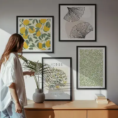 Galería de pared diseño con hierbas y hojas de limón