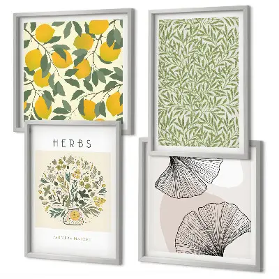 Galería de pared diseño con hierbas y hojas de limón