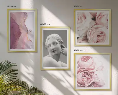 Set de 4 cuadros de escultura de peonía representación artística de una mujer