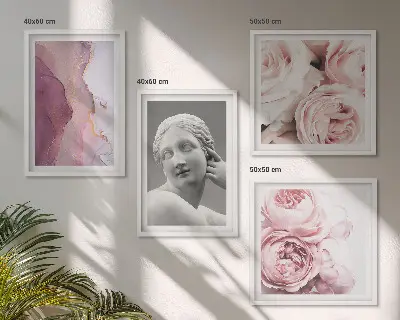 Set de 4 cuadros de escultura de peonía representación artística de una mujer