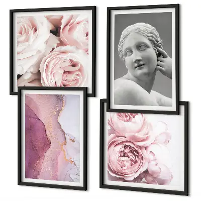Set de 4 cuadros de escultura de peonía representación artística de una mujer