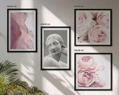 Set de 4 cuadros de escultura de peonía representación artística de una mujer