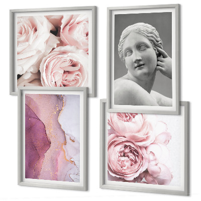 Set de 4 cuadros para salón Escultura de peonía que representa a una mujer.