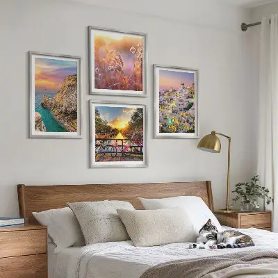Set de cuadros modernos para salón con diseño de puestas de sol junto al mar