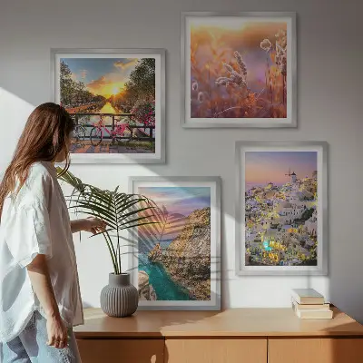 Set de cuadros modernos para salón con diseño de puestas de sol junto al mar