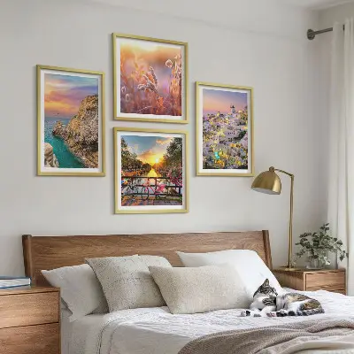 Set de cuadros modernos para salón con diseño de puestas de sol junto al mar