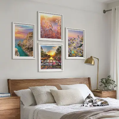 Set de cuadros modernos para salón con diseño de puestas de sol junto al mar