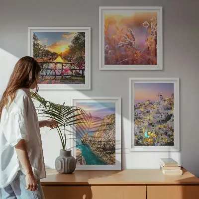 Set de cuadros modernos para salón con diseño de puestas de sol junto al mar