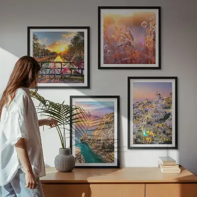 Set de cuadros modernos para salón con diseño de puestas de sol junto al mar