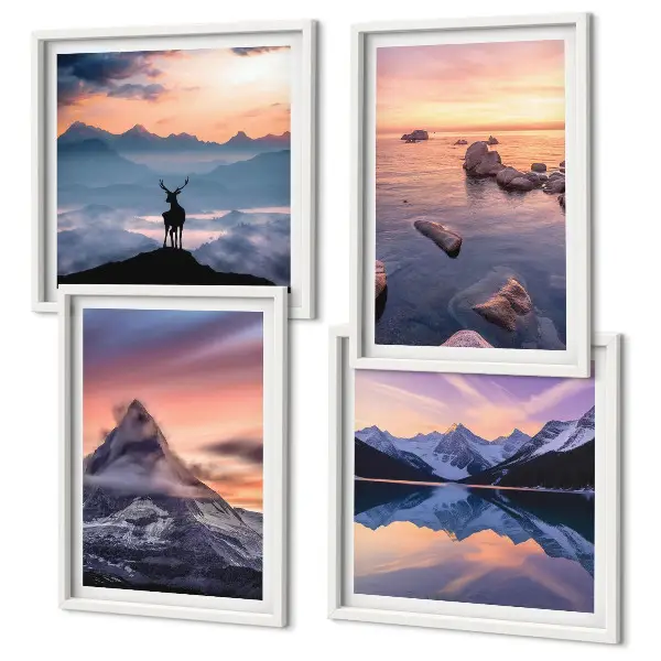Set de cuadros modernos para salón con diseño de paisajes de montañas y lagos