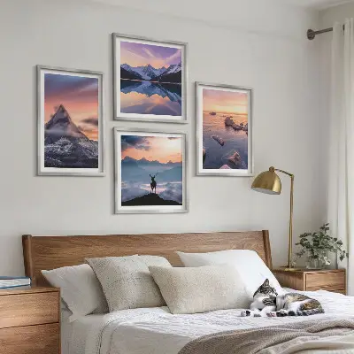 Set de cuadros modernos para salón con diseño de paisajes de montañas y lagos