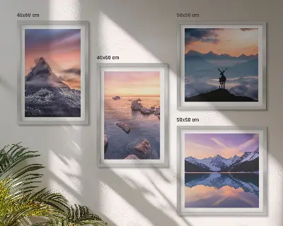 Set de cuadros modernos para salón con diseño de paisajes de montañas y lagos