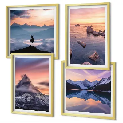 Set de cuadros modernos para salón con diseño de paisajes de montañas y lagos