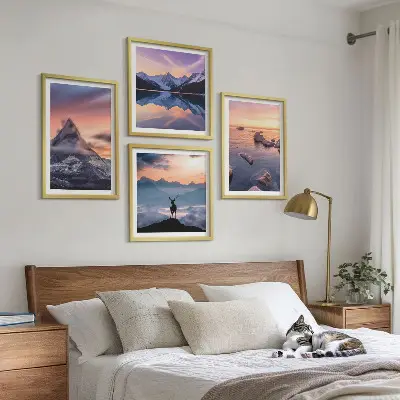 Set de cuadros modernos para salón con diseño de paisajes de montañas y lagos