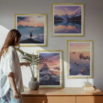 Set de cuadros modernos para salón con diseño de paisajes de montañas y lagos