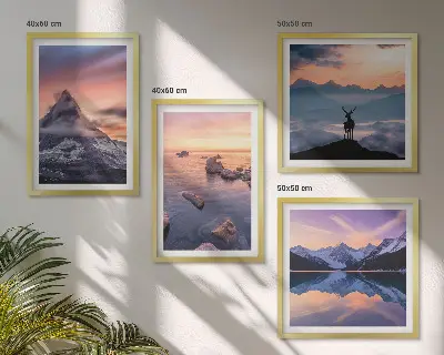 Set de cuadros modernos para salón con diseño de paisajes de montañas y lagos