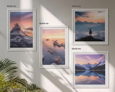 Set de cuadros modernos para salón con diseño de paisajes de montañas y lagos