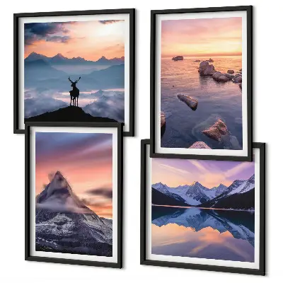 Set de cuadros modernos para salón con diseño de paisajes de montañas y lagos