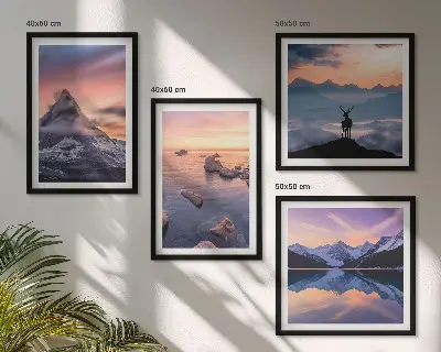 Set de cuadros modernos para salón con diseño de paisajes de montañas y lagos