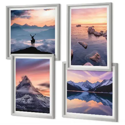 Set de cuadros modernos para salón con diseño de paisajes de montañas y lagos