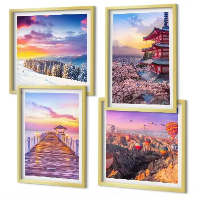 Set de 4 cuadros decorativos para salón con diseño de paisajes celestes románticos