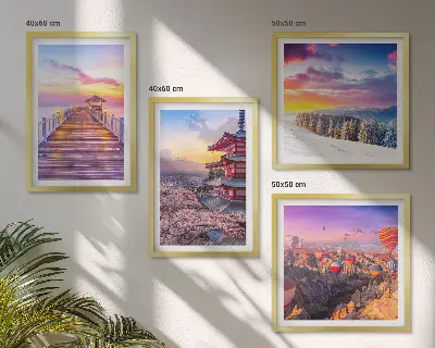 Set de 4 cuadros decorativos para salón con diseño de paisajes celestes románticos