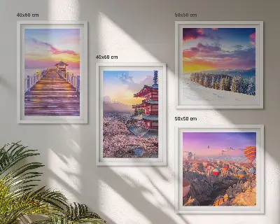 Set de 4 cuadros decorativos para salón con diseño de paisajes celestes románticos