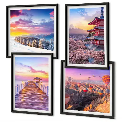 Set de 4 cuadros decorativos para salón con diseño de paisajes celestes románticos