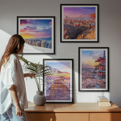 Set de 4 cuadros para salón Paisajes celestes románticos