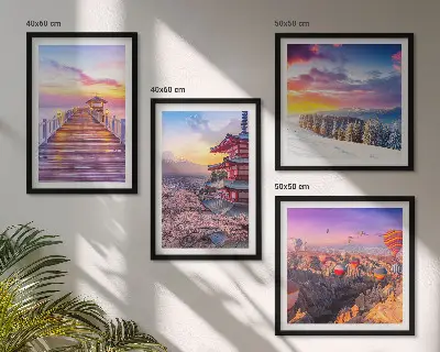 Set de 4 cuadros decorativos para salón con diseño de paisajes celestes románticos