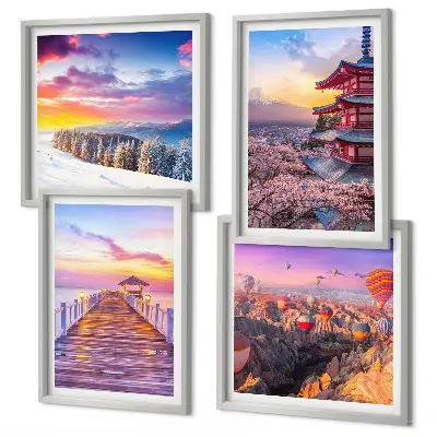 Set de 4 cuadros decorativos para salón con diseño de paisajes celestes románticos