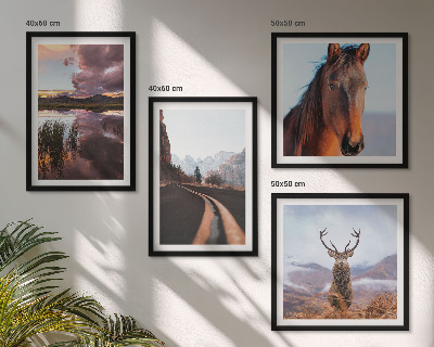 Set de 4 cuadros para salón Paisajes de montaña, camino para caballos de reno