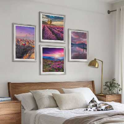 Set de cuadros modernos para salón Atardecer en los campos de lavanda