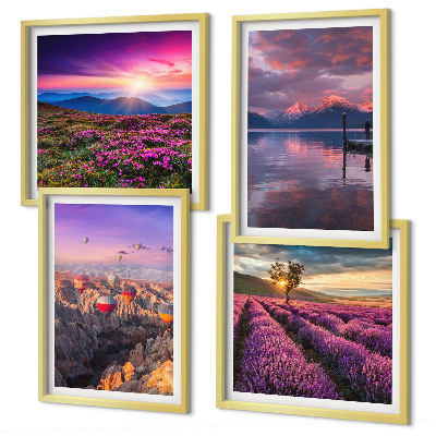 Set de cuadros modernos para salón Atardecer en los campos de lavanda