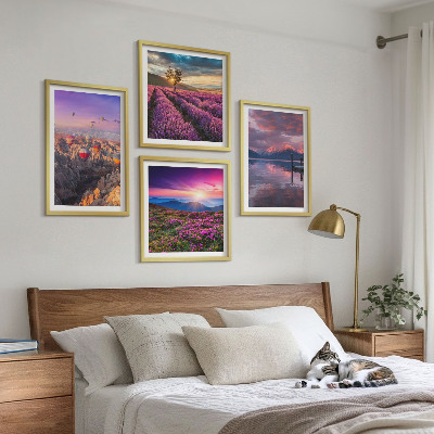 Set de cuadros modernos para salón Atardecer en los campos de lavanda