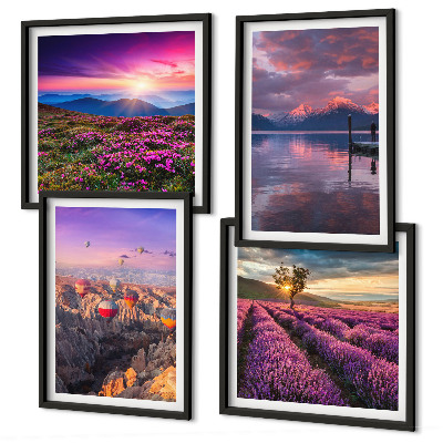 Set de cuadros modernos para salón Atardecer en los campos de lavanda