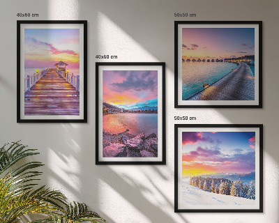 Set de 4 cuadros para salón Paisaje invernal de la montaña del muelle