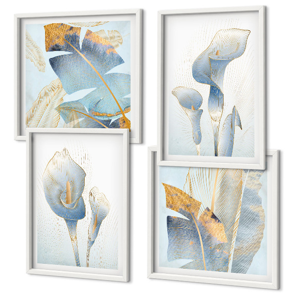 Set de cuadros modernos para salón Flores azules en el fondo