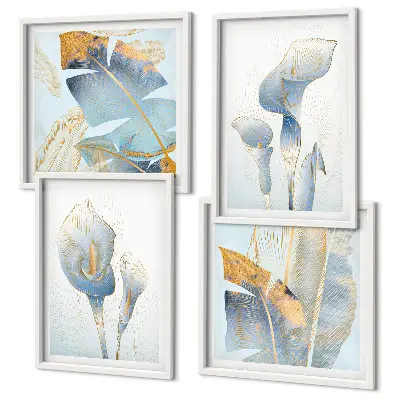 Set de cuadros modernos para salón con diseño de flores azules