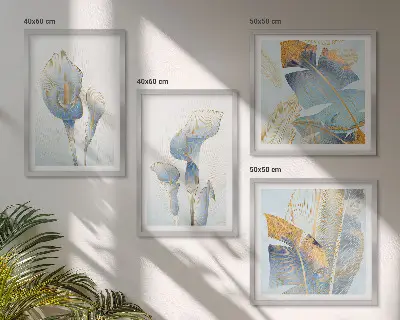 Set de cuadros modernos para salón con diseño de flores azules