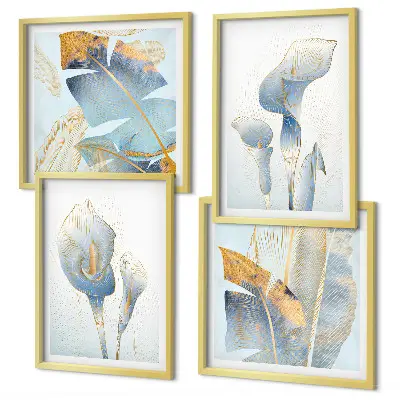 Set de cuadros modernos para salón con diseño de flores azules