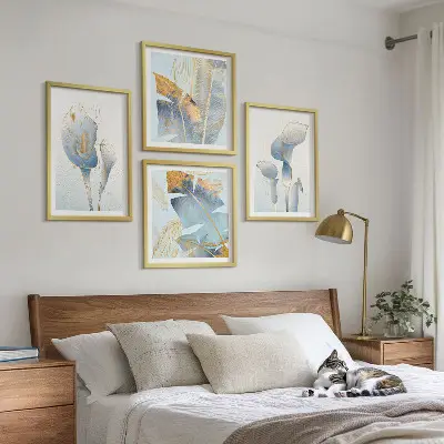 Set de cuadros modernos para salón con diseño de flores azules