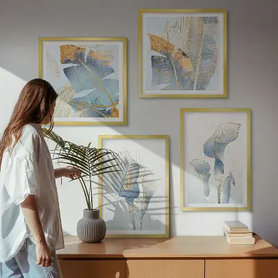 Set de cuadros modernos para salón con diseño de flores azules
